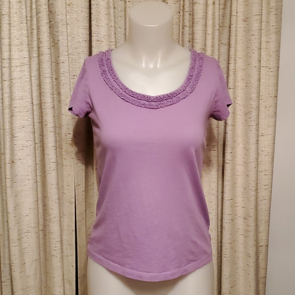Ann Taylor LOFT Purple Tee with Ruffled Accent